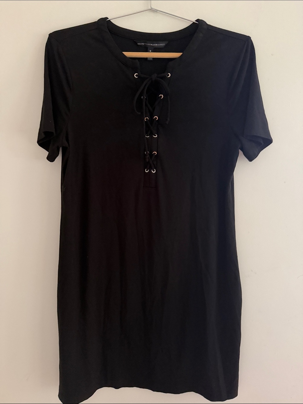 White House Black Market Black Y2K Vintage Lace-Up Neck Dress M